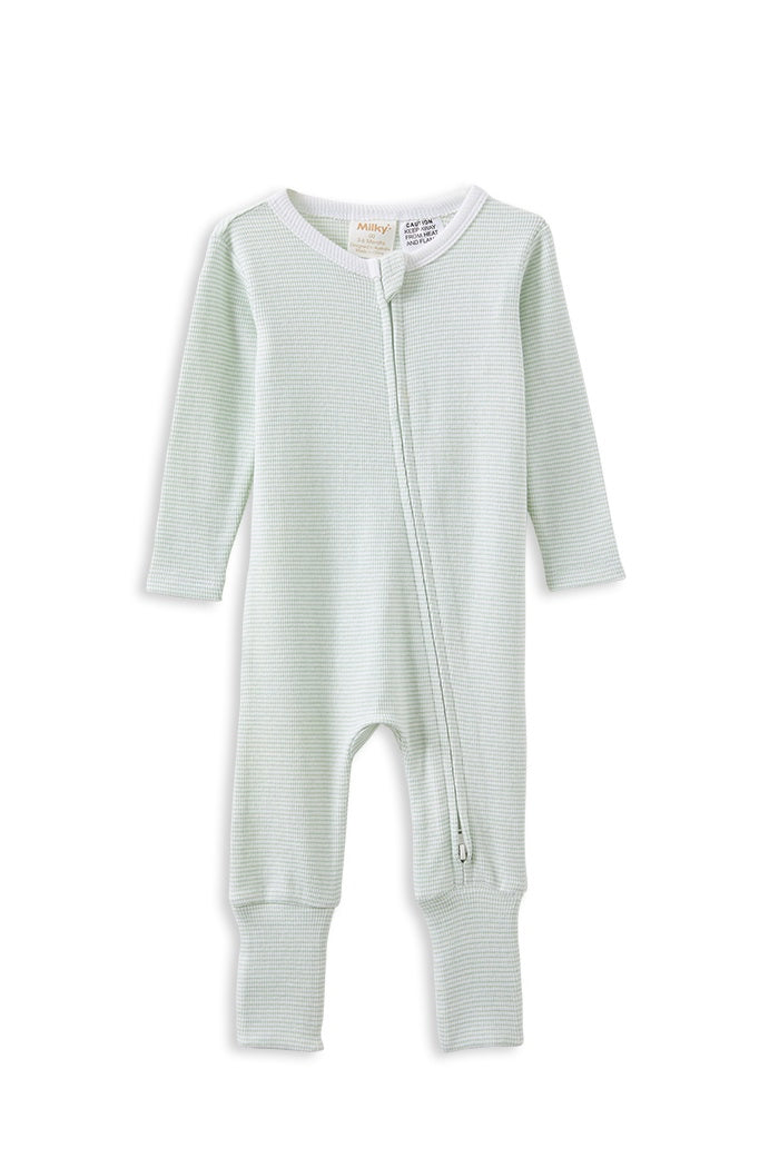 Green Stripe Zip Romper