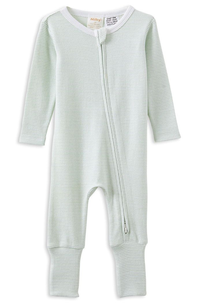 Green Stripe Zip Romper