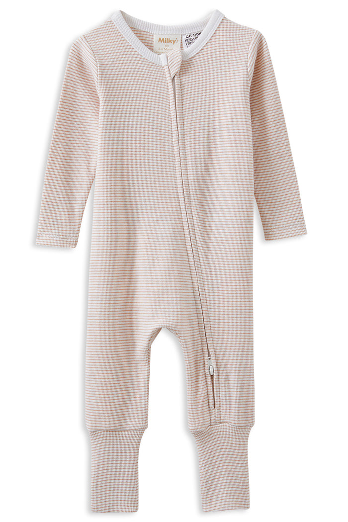 Mocha Stripe Zip Romper