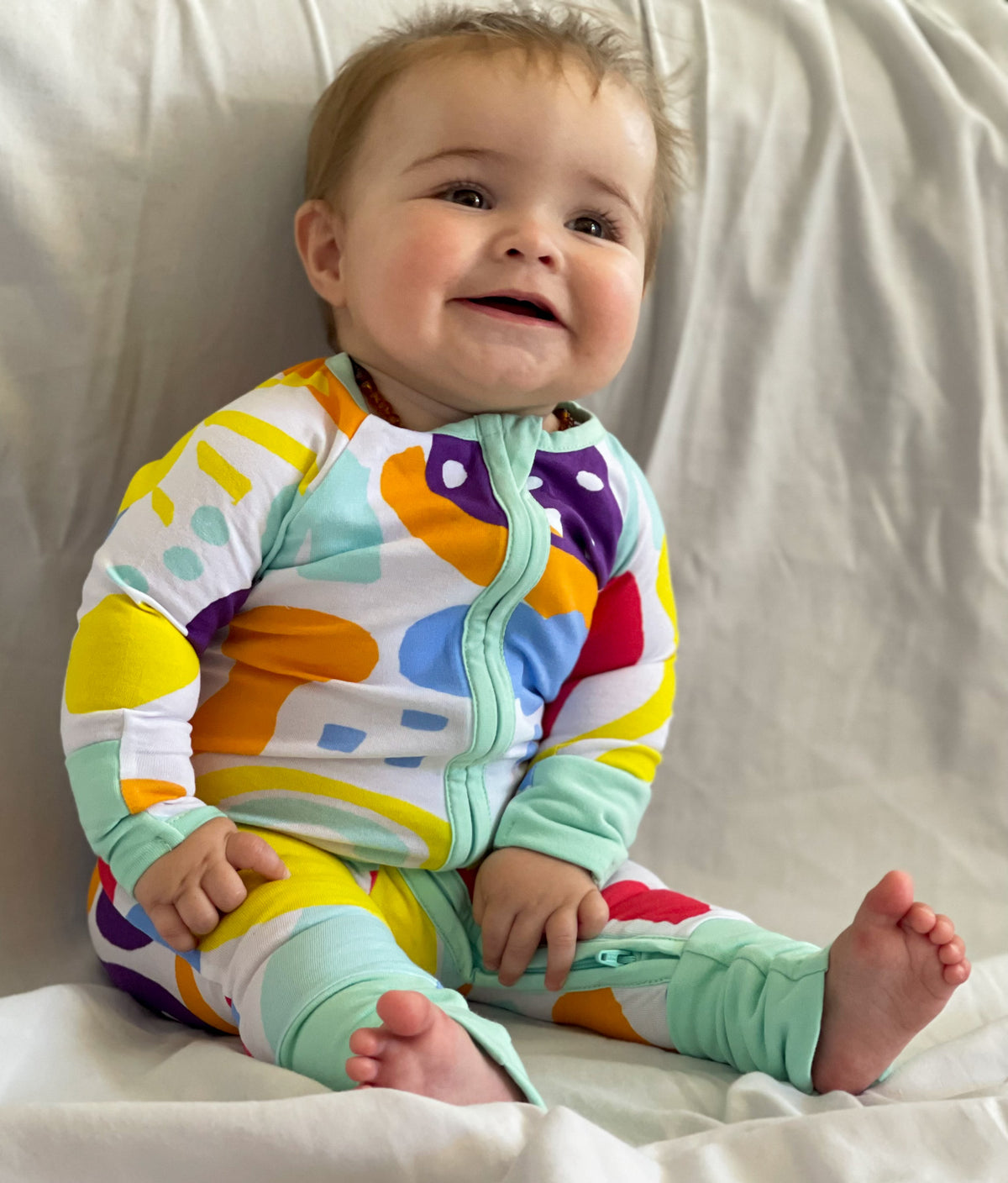 Elements Print Onesie with Teal Trim