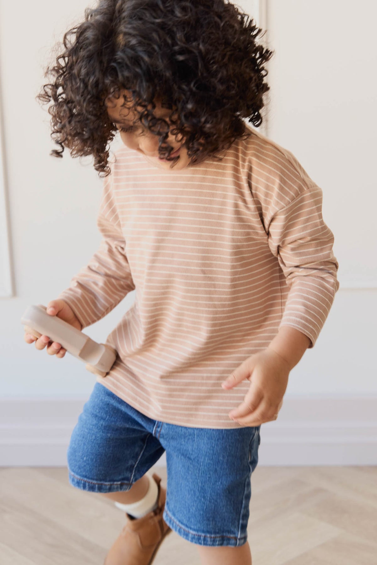 Organic Cotton Levi Long Sleeve Top | Daily Stripe Pale Terracotta/Buff