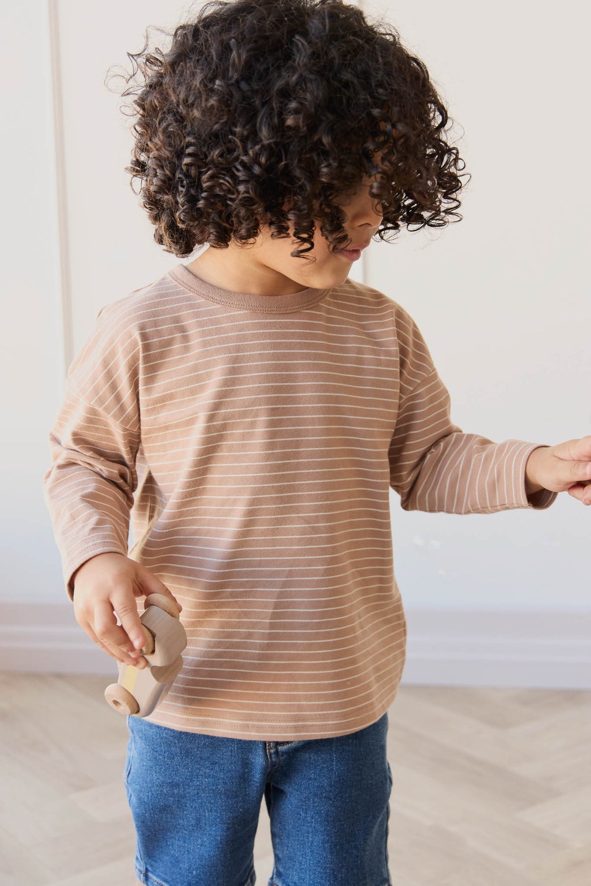 Organic Cotton Levi Long Sleeve Top | Daily Stripe Pale Terracotta/Buff