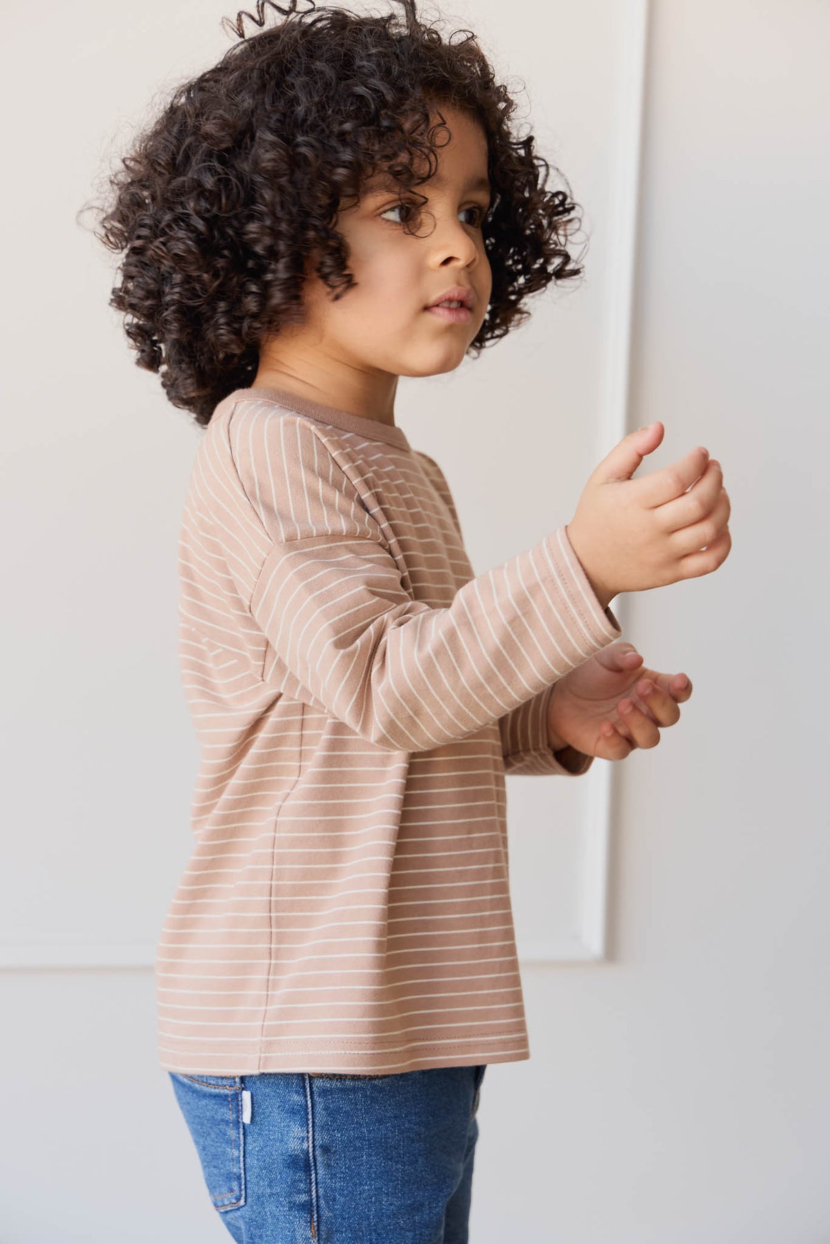 Organic Cotton Levi Long Sleeve Top | Daily Stripe Pale Terracotta/Buff